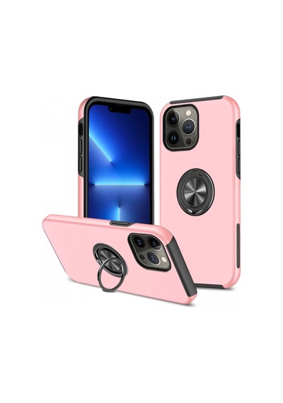 Apple iPhone Uyumlu  13 Pro Uyumlu Kılıf Elit Yüzüklü Kapak - Pembe