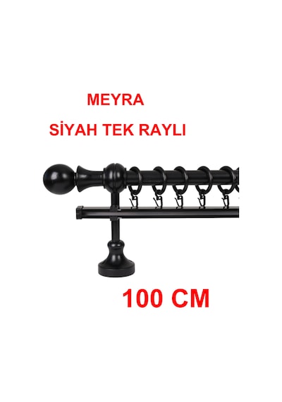 Meyra Demonte Başlıklı Ahşap Rustik Perde Askısı - Tek Raylı -siyah 100 Cm Siyah