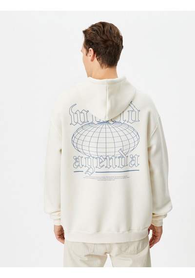 Koton Oversize Sweatshirt Kapşonlu Arkası Baskılı Sloganlı Ekru 4wam70457mk Ekru