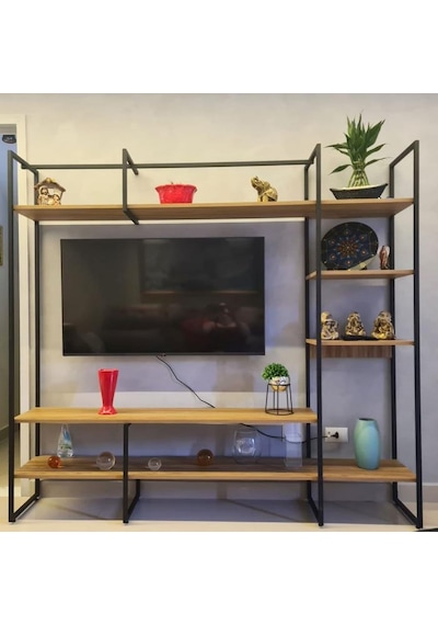 Metal Tv Ünitesi, Tv Sehpası, Duvar Ünitesi Atlantik Çam Metal Ayaklı Siyah 200x34x185 Siyah Metal Tv Ünitesi, Tv Sehpası, Duvar Ünitesi Atlantik Çam Metal Ayaklı Siyah 200x34x185 Siyah