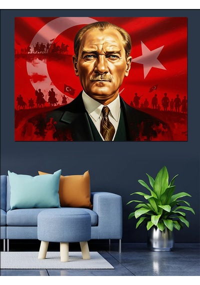 Atatürk Ve Türk Bayrağı Dekoratif Kanvas - Mdf Ahşap Tablo