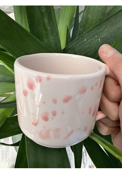 Pembe Orta Parmak Kupa, Seramik Beyaz - Çok Renkli