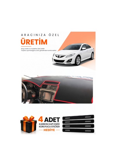 Mazda 6 2007-2013 Uyumlu Torpido Koruma Örtüsü Oto Kılıfı - Siyah Kırmızı