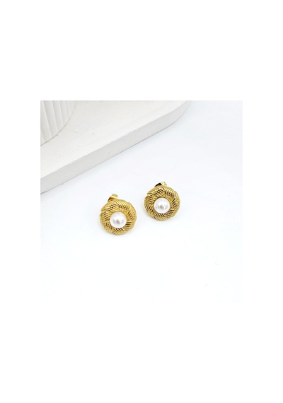 Çelik İncili Minimal Vintage Küpe Gold