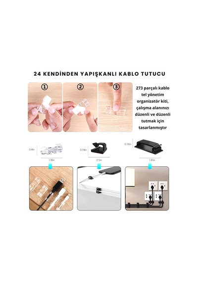 Coofbe Profesyonel 273 Parça Kablo Organizatör Masa Kablo Tutucu Kablo Sarıcı Kablo Tutucu Koruyucu 25cm-300lü