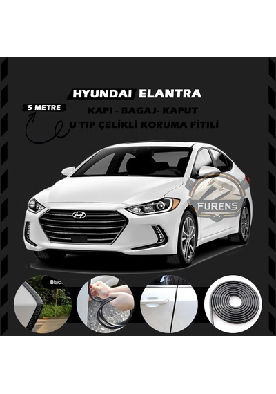 Hyundai Elantra Oto Araç Kapı Koruma Fitili 5metre Parlak Siyah Renk
