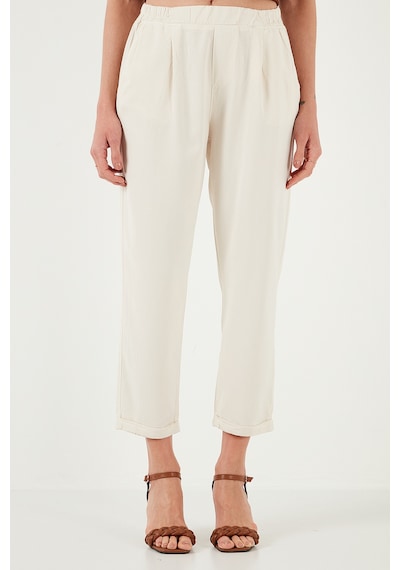 Lela Slim Fit Normal Bel Boru Paça Bayan Pantolon 668Yp5372 Taş
