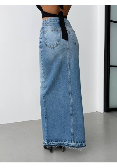 Herton Kadın Yüksek Bel Yırtmaçlı Maxi Boy Jean Etek - %100 Pamuk Denim ÇoK Renkli