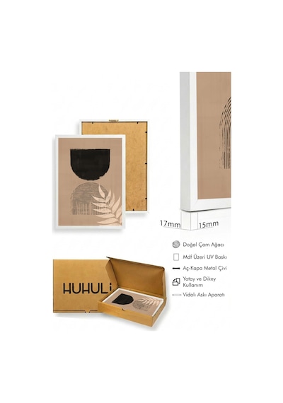 Beyaz Ahşap Çerçeveli Minimal Desenli Tablo - Modern Huhu1133