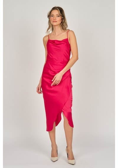 Renk Kadın Saten Degaje Yaka Abiye Elbise 5044964 Kırmızı Kırmızı