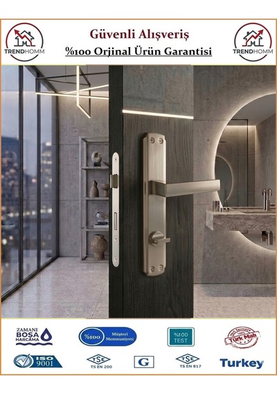 Trendhomm Lama Aynalı - Nikel Saten - Wc Banyo Kapı Kolu - Sol
