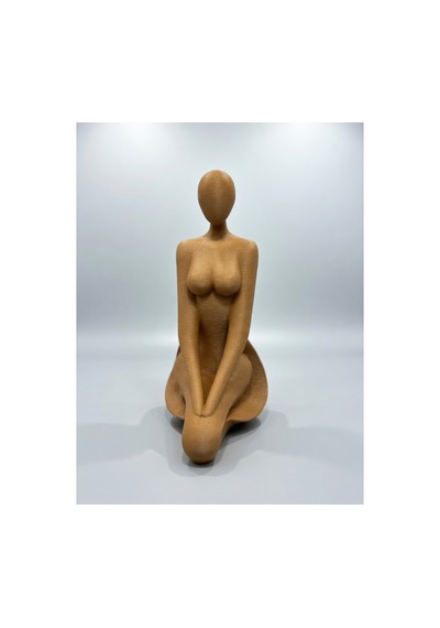Modern Soyut Diz Çökmüş Kadın Figürü - 3d Baskı Dekoratif Heykel Bronz Ton