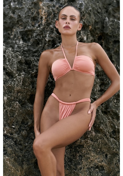 Mai Collection Mai Studios Co. Bunga Bağlamalı Büzgü Detay Bikini Üstü - Somon Somon