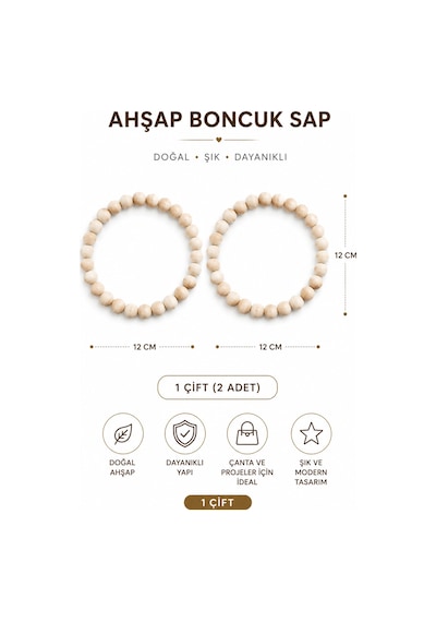 Vollen Yarn Doğal Masif Ahşap Boncuklu Çanta Sapı 12 Cm 1 Çift 2 Adet Yuvarlak Çanta Kulpu El Yapımı Çanta Aksesuarı Krem