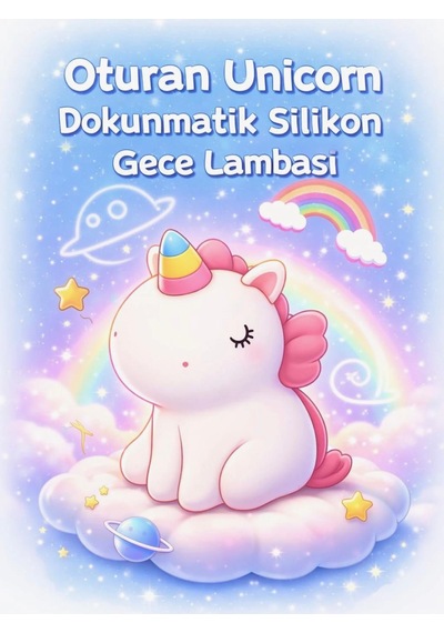 Rose Teknoloji Oturan Unicorn Dokunmatik Gece Lambası 3 Kademeli Otomatik Kapanma Özellikli Yumuşak Işık Beyaz