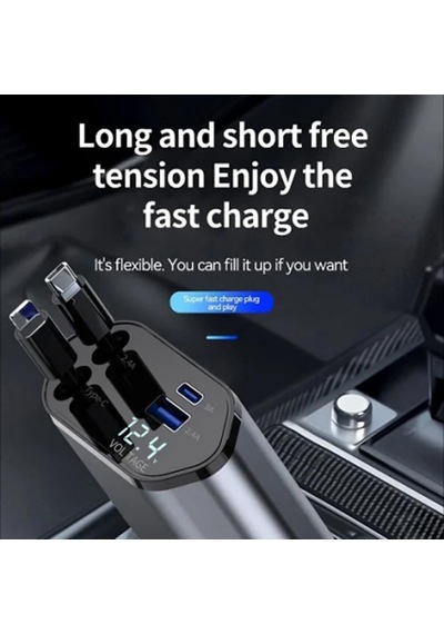Lexroo Araç Çekilebilir Araç Şarj Cihazı 2 Usb Bağlantı Noktası Desteği 120w Süper Hızlı Şarj Flaş Standart