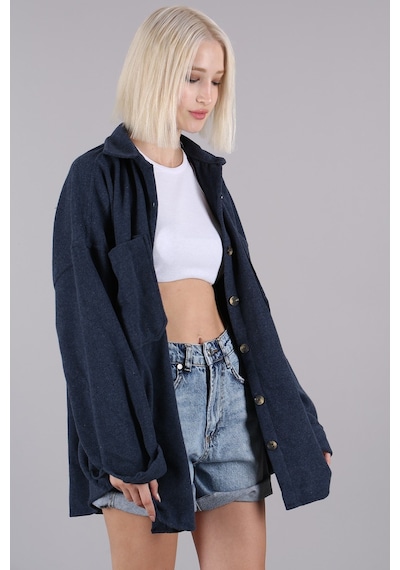 Madmext Lacivert Oversize Gömlek Ceket Mg1562 Lacivert
