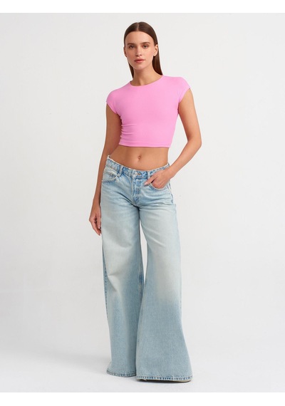 Dilvin Pamuk Ve Modal Karışımlı Crop Top-pembe Pembe