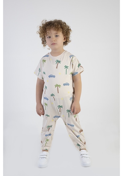 Harika Kids Kız Çocuk Araba-palmiye Desen Pamuklu Tulum Çok Renkli