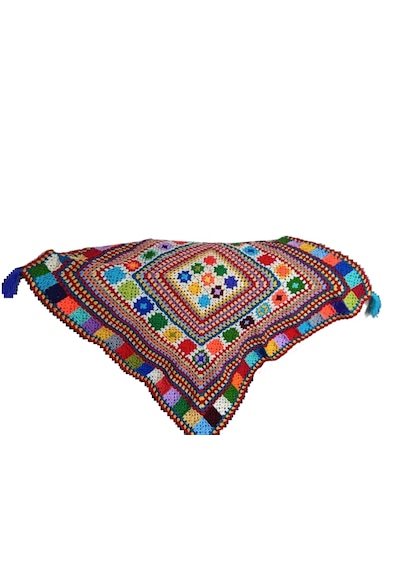 El Örgüsü Etnik Otantik Püsküllü Çok Amaçlı Örtü 85 Cm X 85 Cm Çok Renkli