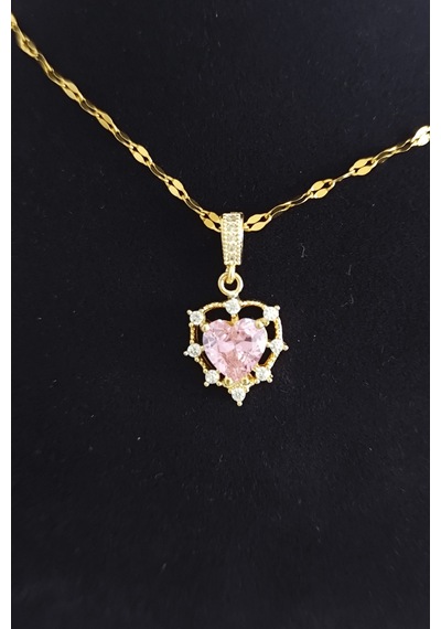 Pink Royale Işıltılı Kalp Taş Kolye Çok renkli