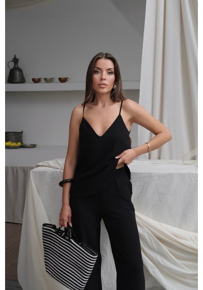 Paw Garage Kadın Shay Siyah Ayrobin Ip Askılı Bluz Bol Paça Pantolon Takım, Yaz Yeni Sezon Paw Garage Kadın Shay Siyah Ayrobin Ip Askılı Bluz Bol Paça Pantolon Takım, Yaz Yeni Sezon