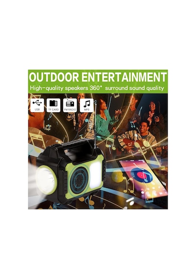 Gd-8072 Bluetooth Hoparlör Solar Güneş Enerjili Kamp Lambası Sd Kart Usb Girişli Fm Radyolu Mp3 Çalar Powerbank Özellikli Solar Sistem Siyah