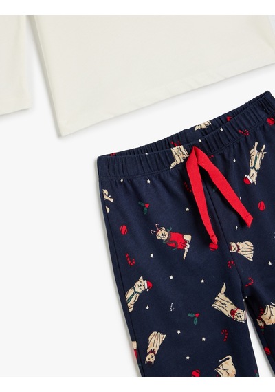 Koton Uzun Kollu Yılbaşı Baskılı Pamuklu Pijama Takımı Mavi Desenli 5wlk40298mk Mavi Desenli Mavi