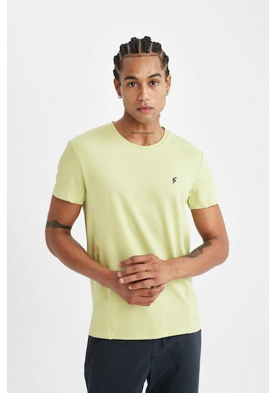 Defacto DeFactoFit Slim Fit Dar Kesim Bisiklet Yaka Sporcu Kısa Kollu Tişört C9183AX24AU Yeşil