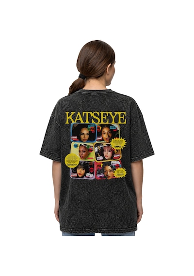 Sevbano Katseye Kpop Müzik Grubu Sırt Baskılı Unisex Oversize Eskitme Yık Siyah