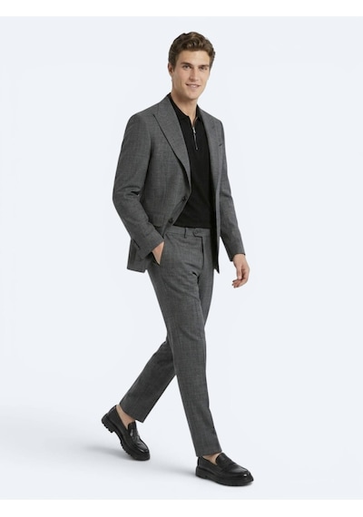 Kip Antrasit Kareli Modern Fit Yün Karışımlı Takım Elbise