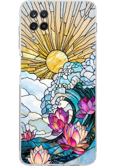Printify Samsung Galaxy A12 İle Uyumlu Vitray Okyanus Sabahı Tasarımlı Şeffaf Silikon Kılıf Şeffaf