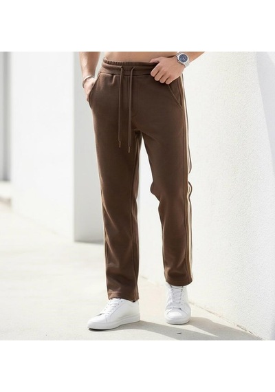 Plus Scorpion Erkek Slim Fit Eşofman Altı Yan Şeritli Pamuklu Kahverengi