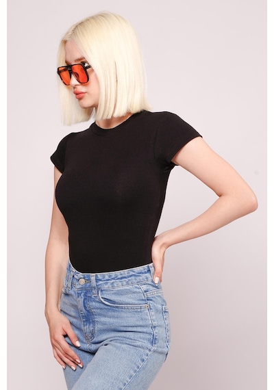 Siyah Bisiklet Yaka Basic Kadın T-shirt Mg2479 Siyah