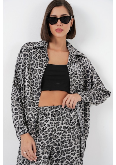 Bigdart 6699 Leopar Desenli Alt Üst Takım - Antrasit