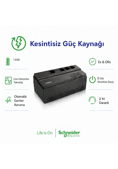 Easy Ups Bvs1000ı-gr 1000va 600w Line Interactive Avr 4 Schuko Priz Kesintisiz Güç Kaynağı