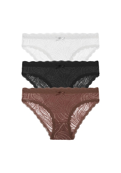 Suwen 3lü Dantelli Slip Külot St00496011065 Ekru - Siyah - Vizon