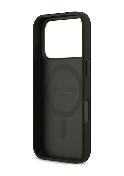 Apple Uyumlu iPhone 17 Pro Kılıf Guess Lisanslı M-safeli Taneli Çiçek Tasarımlı Metal Yazı Logolu Siyah Siyah