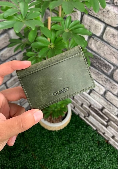Guard Antik Yeşil Hakiki Deri Kartlık Erkek / Kadın P1169 Yeşil