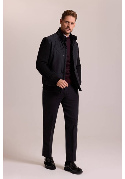 Ysf Erkek Siyah Slim Fit Kolu Trikolu Mont