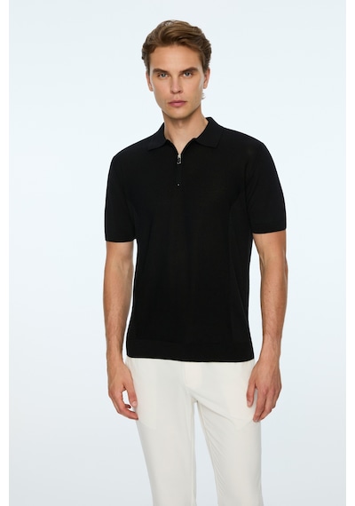 Morven Erkek Siyah Trend Polo Yaka Rayon Triko T-shirt 26ys018019001 Siyah