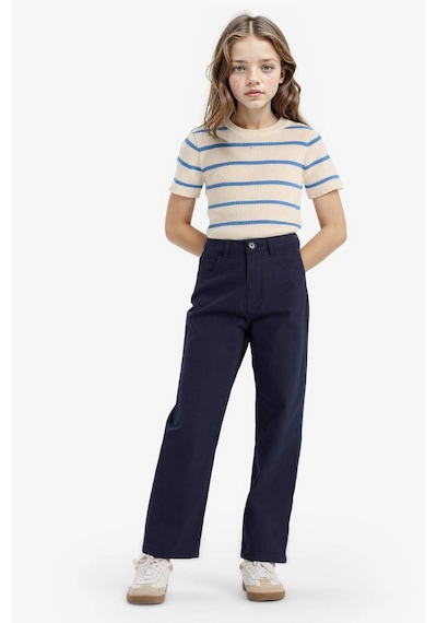 Defacto Kız Çocuk Straight Fit Geniş Bol Paça Cepli Pamuklu Okul Pantolonu C9471a825aunv253 Lacivert