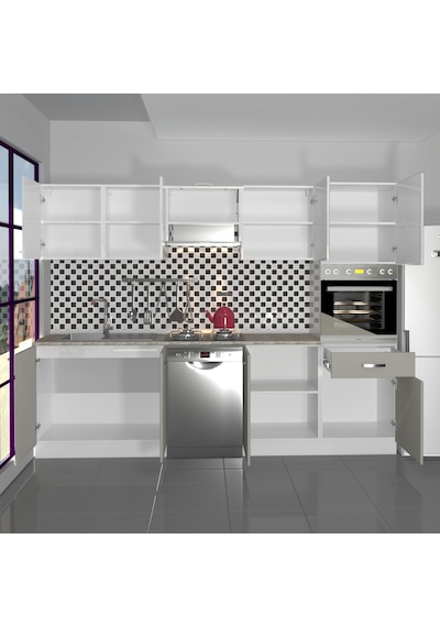 Decoraktiv Elite 280 Ankastre Boy Dolaplı Mdf Hazır Mutfak Dolabı - Tezgah Dahil - Kumtaşı - Beyaz Bej Decoraktiv Elite 280 Ankastre Boy Dolaplı Mdf Hazır Mutfak Dolabı - Tezgah Dahil - Kumtaşı - Beyaz Bej