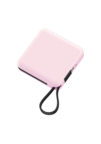 Raptic 5000 mAh Lightning - Type-C Kablolu Dijital Led Göstergeli Askılı Powerbank  Pembe