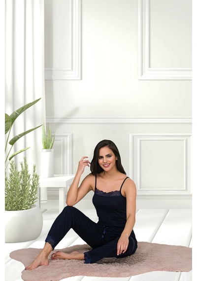 Myben Lacivert Renkli Pamuklu Likralı Askılı Dantel Detaylı Pijama Takımı 28455 Lacivert Myben Lacivert Renkli Pamuklu Likralı Askılı Dantel Detaylı Pijama Takımı 28455 Lacivert