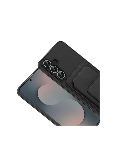 Vendas Samsung Galaxy Uyumlu S25 Fe Kılıf Kartlıklı Tpu Zore Bikart Kapak + Cam Ekran Koruyucu Siyah