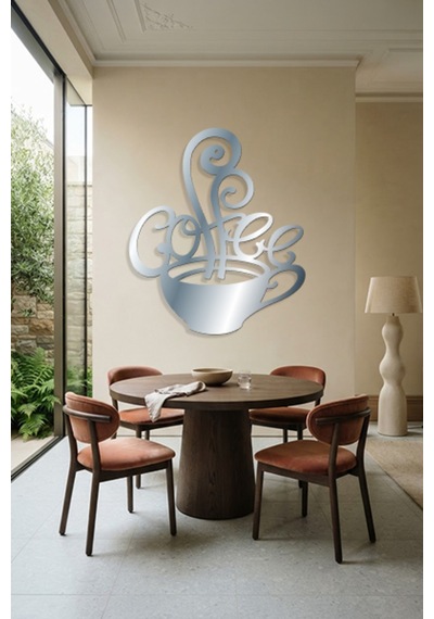 Coffee Metal Duvar Tablosu - Duvar Dekoru - Krom - 62 X 75 Cm