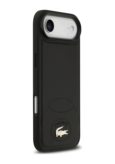 Apple Uyumlu iPhone 17 Air Kılıf Lacoste Lisanslı M-safe Şarj Özellikli Pu Deri Metal Logolu Kapak Siyah Siyah