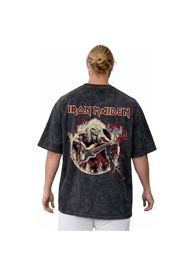 Iron Maiden Rock Metal Müzik Grubu Sırt Baskılı Unisex Oversize V Siyah
