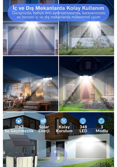 Technojet 348 Ledli Solar Güneş Enerjili Kumandalı Hareket Sensörlü Bahçe Aydınlatma Sokak Lambası